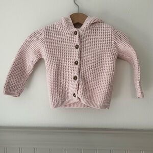 Carters 12 Months Pink Knit Button-Up Baby Sweater Hooded Cardigan